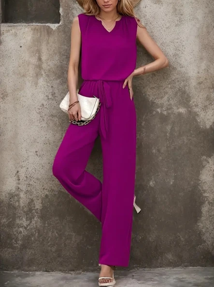 Kadın Kolsuz V Yakalı Aerobin Bluz Ve Belden Kuşaklı Pantolon Ikili Takım ürün görseli