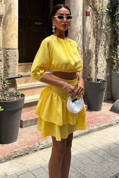 Crop Bluz Ve Kat Kat Etekli Takım 10207 - Resim 4