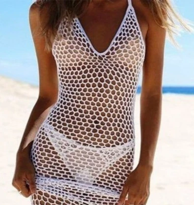 Kadın File Desen Tam Boy Askılı Triko Pareo - Resim 2