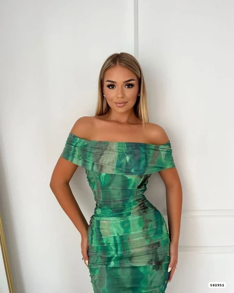 Kadın Madonna Yaka Tül Elbise ürün görseli 1