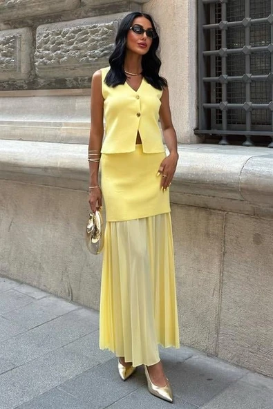 Yelekli Ve Pilise Etekli Triko Takım 10001 - Resim 7