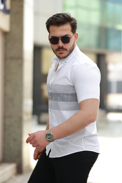 Erkek Desenli Kısa Kollu Gömlek - Resim 2