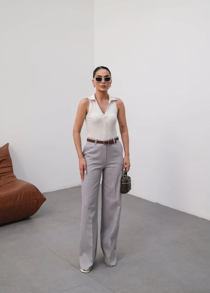 Keten Kemerli̇ Ve Dökümlü Palazzo Pantolon (Kemer Dahi̇l) - Resim 3