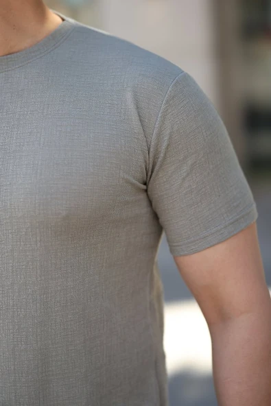 Erkek Ağaç Kabuğu Desenli Kısa Kollu T-shirt - Resim 3