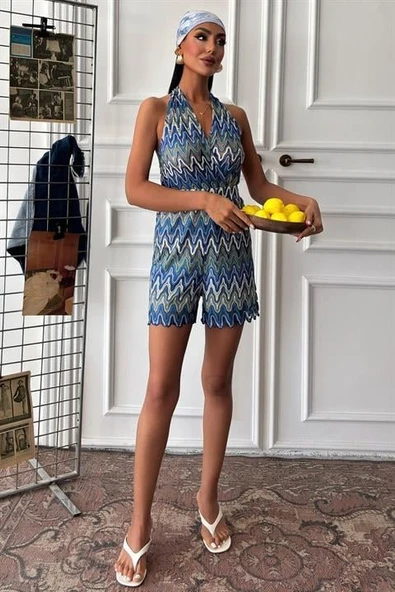 Zikzak Desenli Multi Renk Geçişli Mini Tulum 1365 ürün görseli 1