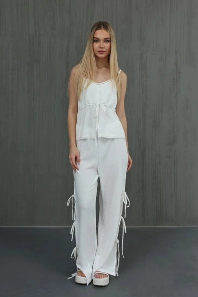 Fiyonklu Bluz Takım - Beyaz ürün görseli