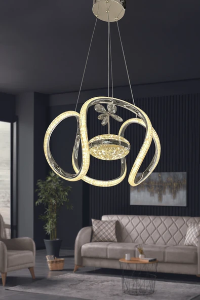 Dünya Eliza Simli Slikonlu Tek Toplu Modern Oturma Led Avizesi - Resim 5