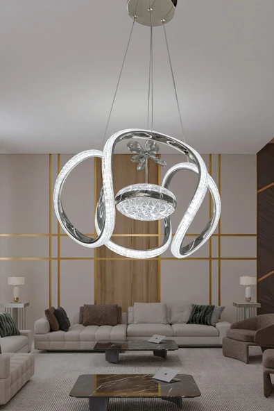 Dünya Eliza Simli Slikonlu Tek Toplu Modern Oturma Led Avizesi - Resim 9