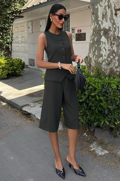 Midi Şortlu Ve Yelekli Viscon Takım 10167 - Resim 7