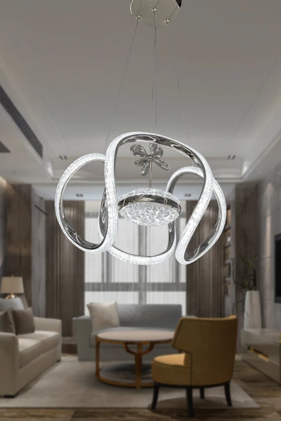 Dünya Eliza Simli Slikonlu Tek Toplu Modern Oturma Led Avizesi - Resim 3