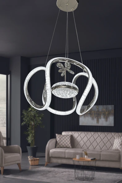 Dünya Eliza Simli Slikonlu Tek Toplu Modern Oturma Led Avizesi - Resim 4