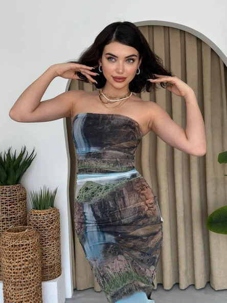 Mountain Straplez Tül Elbise ürün görseli 1