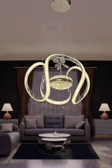 Dünya Eliza Simli Slikonlu Tek Toplu Modern Oturma Led Avizesi - Resim 8