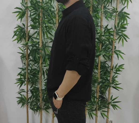 Erkek Uzun Kollu Hakim Yaka Düğmeli Erkek Müslim Gömlek - Resim 5