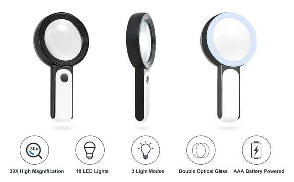 30x 12ışıklı Büyüteç Taşınabilir Çıft Katmanlı Optik Cam Okuma Büyüteç 229018 - 5
