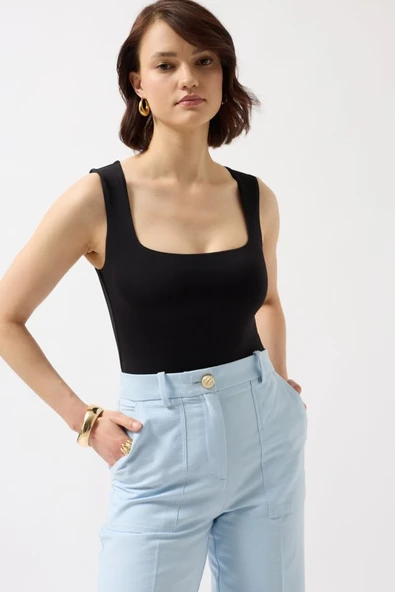 Kare Yaka Kalın Askılı Bodysuit - Resim 3