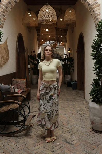 Desenli Viskon Etek - Gri - Resim 4