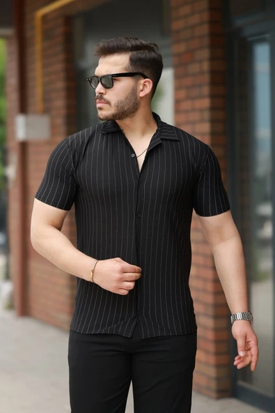 Erkek Kısa Kollu çizgili Gömlek ürün görseli 1
