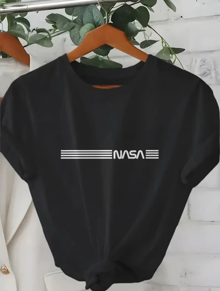 Erkek Kısa Kollu NASA Baskı Bisiklet Yaka T-shirt - Resim 4
