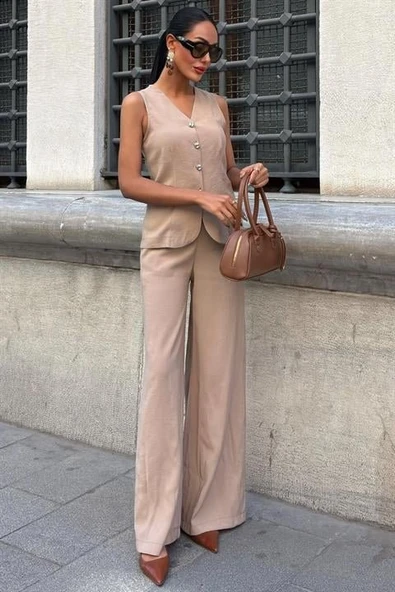 Arkası Bağcıklı Yelek Plazza Pantolon Modal Takım 10202-08 - Resim 5