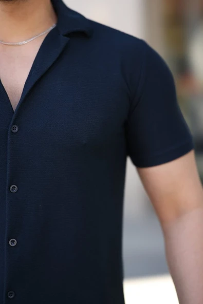 Erkek Kısa Kollu örme Kumaş Pamuklu Gömlek - Resim 3