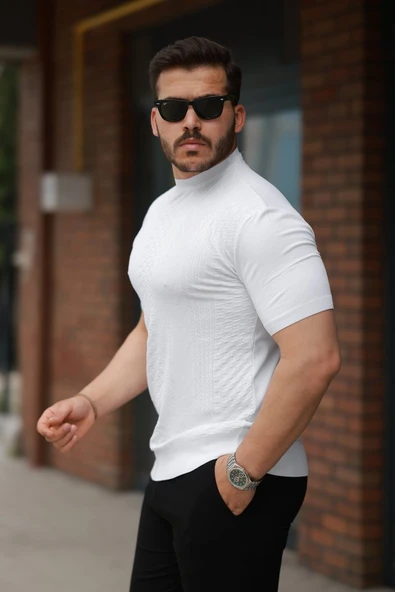 Erkek Desen Dokulu Kısa Kollu Tişört - Resim 2