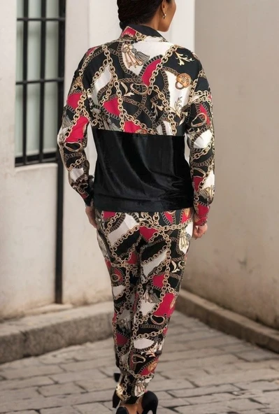 Kadın Uzun Kollu V Yaka Göğüs Altı Kadife Detay Mikro Ikili Takım - Resim 7