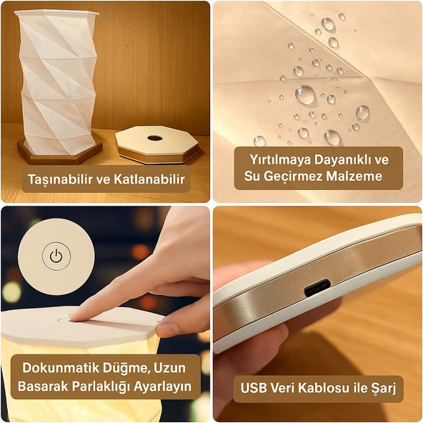 Taşınabilir Dekoratif Katlanabilir Dokunmatik LED Masa Lambası  USB Şarjlı - 3