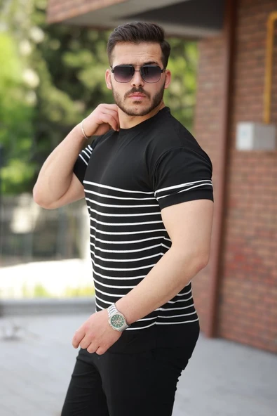 Erkek çizgi Desenli Bisiklet Yaka Kısa Kollu T-sihrt - Resim 2