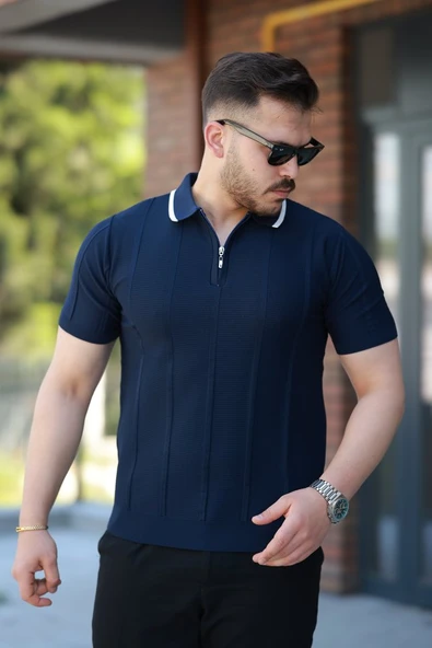 Erkek Yakalı Fermuarlı Kısa Kollu T-shirt - 1