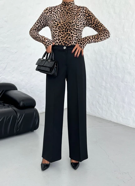 230 Gr Poly Viscose Lycra Metal Düğme Palazzo Pantolon - Resim 3