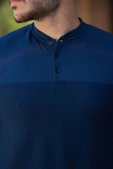 Erkek Hakim Yakalı Kısa Kollu Pamuklu T-shirt - Resim 3