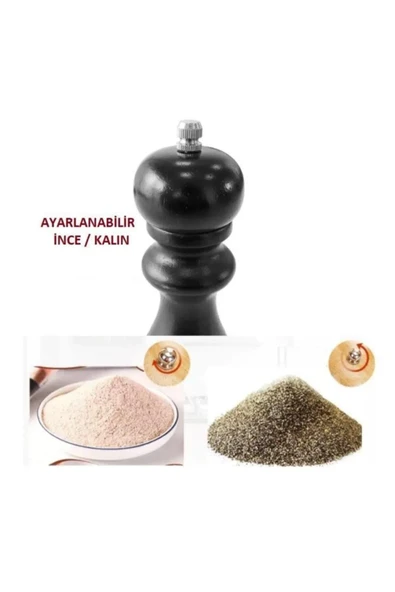 Karabiber Tuz Kahve Baharat Öğütücü Ahşap Manuel El Değirmeni Tuzluk Siyah - 3
