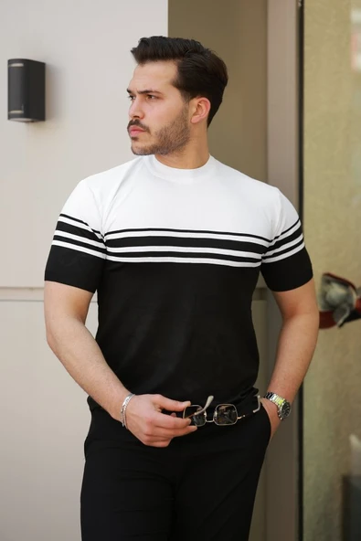 Erkek çizgili Kısa Kollu T-shirt - Resim 2