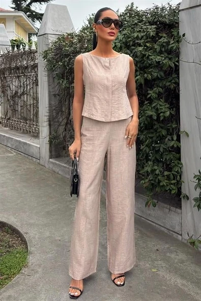 Sıfır Kollu Bluz Batik Desenli Pantolon İkili Takım 10181-08 ürün görseli 1