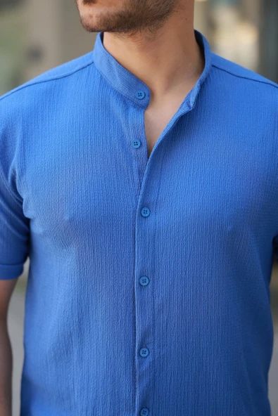 Erkek Hakim Yaka Kısa Kollu Gömlek - Resim 3