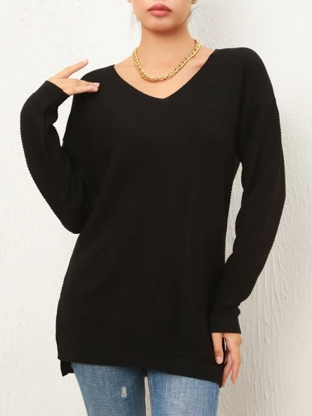Kadın Uzun Kollu V Yaka Triko Bluz ürün görseli 1