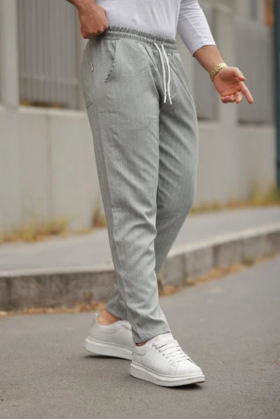 Erkek Beli Bağcıklı çizgili Pantolon ürün görseli 1