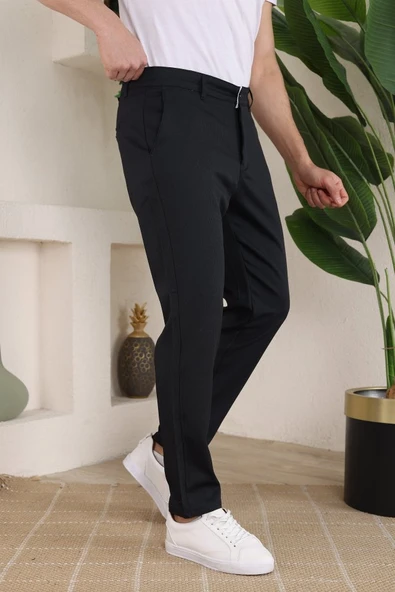 Erkek Casual Slim Fit Cord Desenli Kumaş Pantolon - Resim 2
