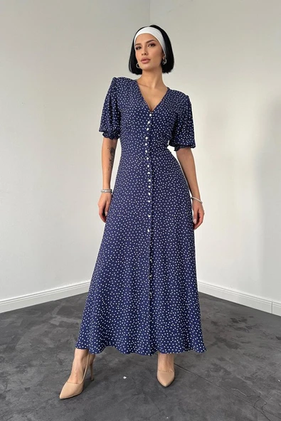 Lacivert Arka Ve Bel Ucu Gipeli Elbise ürün görseli 1