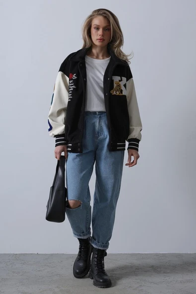 Kaşe Biker Ceket - Siyah - 2