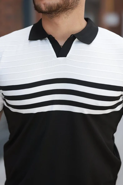 Erkek çizgi Desenli Yakalı Kısa Kollu T-shirt - Resim 3