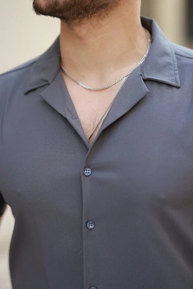 Erkek Apaj Yaka Kısa Kollu Gömlek - Resim 3