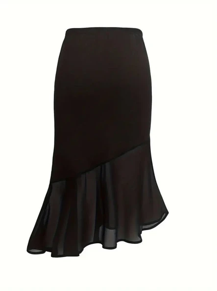 Kadın Yüksek Bel Asimetrik Detaylı Ithal Krep Etek - Resim 5