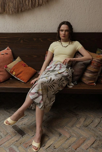 Desenli Viskon Etek - Gri - Resim 2