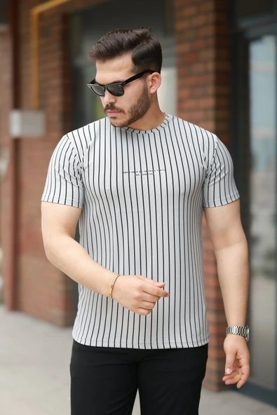 Erkek Dikey çizgili Ottoman Kumaş Kısa Kollu Tişört ürün görseli 1