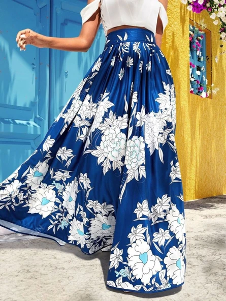 Kadın çiçek Baskılı Maxi Boy Süprem Etek ürün görseli 1