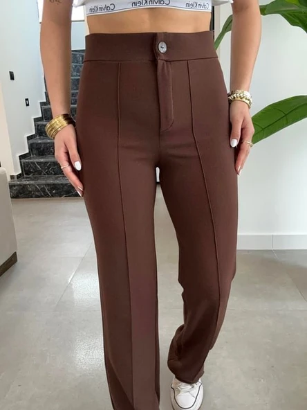 Kadın Yüksek Bel Full Likralı Krep Kumaş Pantolon - Resim 2