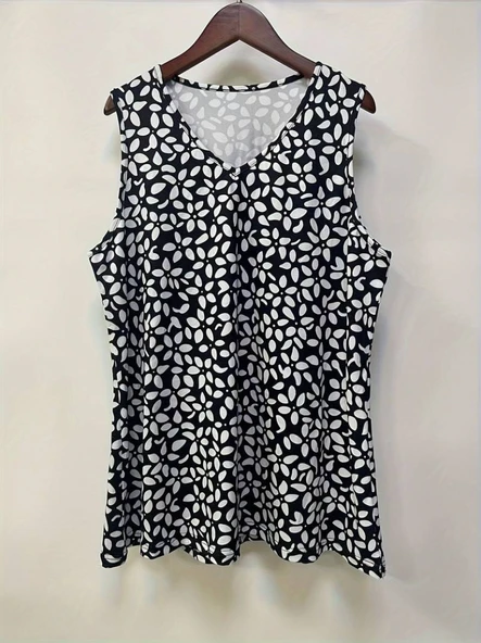 Kadın V Yakalı çiçek Baskılı Salaş Süprem Bluz - Resim 4