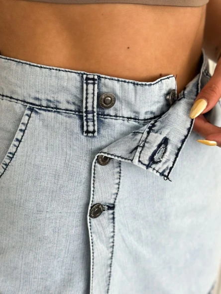 Kot Jeans Kesimetrik Kesim Cepli Şortlu Etek - Gri - 2